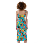 Vintage Tropical Fruits Pattern Print Slim Fit Midi Cami Dress