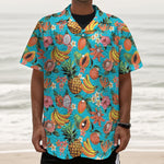 Vintage Tropical Fruits Pattern Print Textured Short Sleeve Shirt