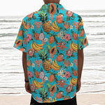 Vintage Tropical Fruits Pattern Print Textured Short Sleeve Shirt