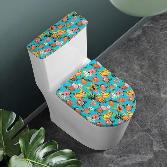 Vintage Tropical Fruits Pattern Print Toilet Lid And Tank Cover Set