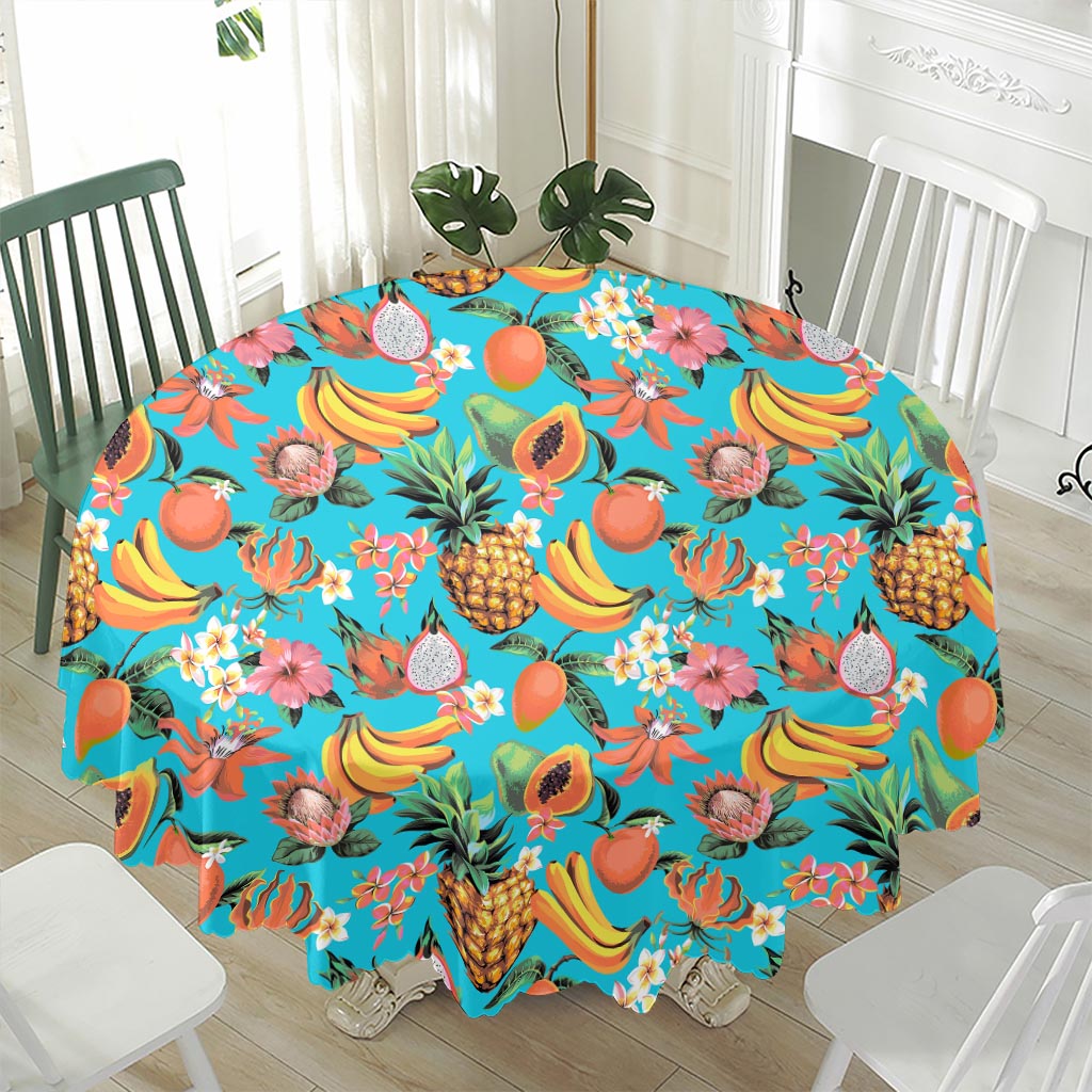 Vintage Tropical Fruits Pattern Print Waterproof Round Tablecloth