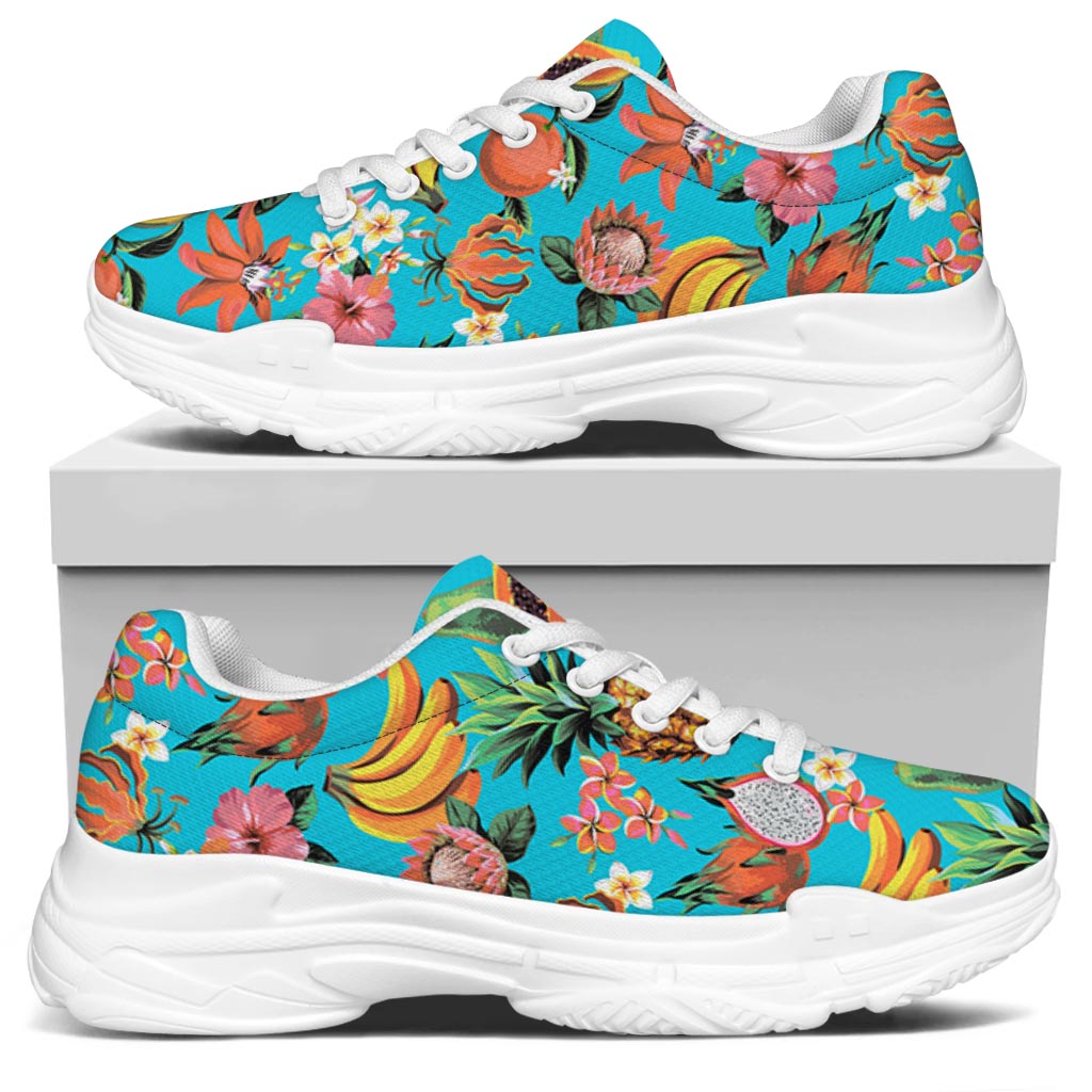 Vintage Tropical Fruits Pattern Print White Chunky Shoes