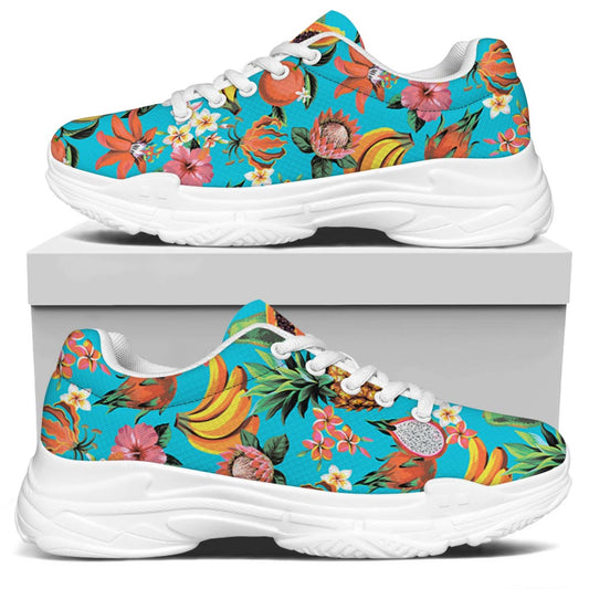 Vintage Tropical Fruits Pattern Print White Chunky Shoes
