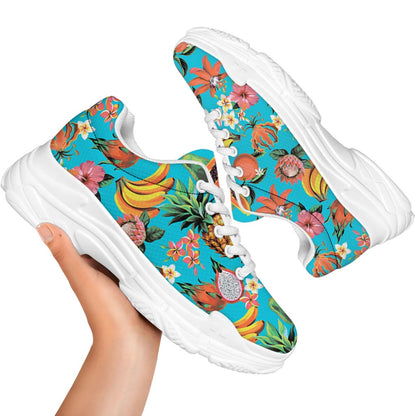 Vintage Tropical Fruits Pattern Print White Chunky Shoes