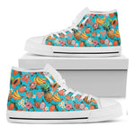Vintage Tropical Fruits Pattern Print White High Top Sneakers