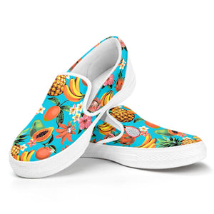 Vintage Tropical Fruits Pattern Print White Slip On Sneakers