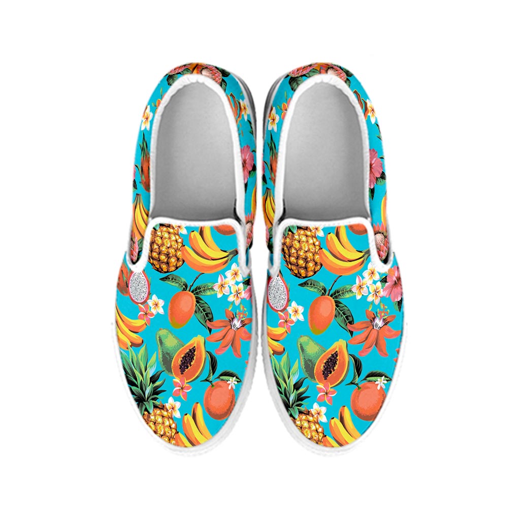 Vintage Tropical Fruits Pattern Print White Slip On Sneakers