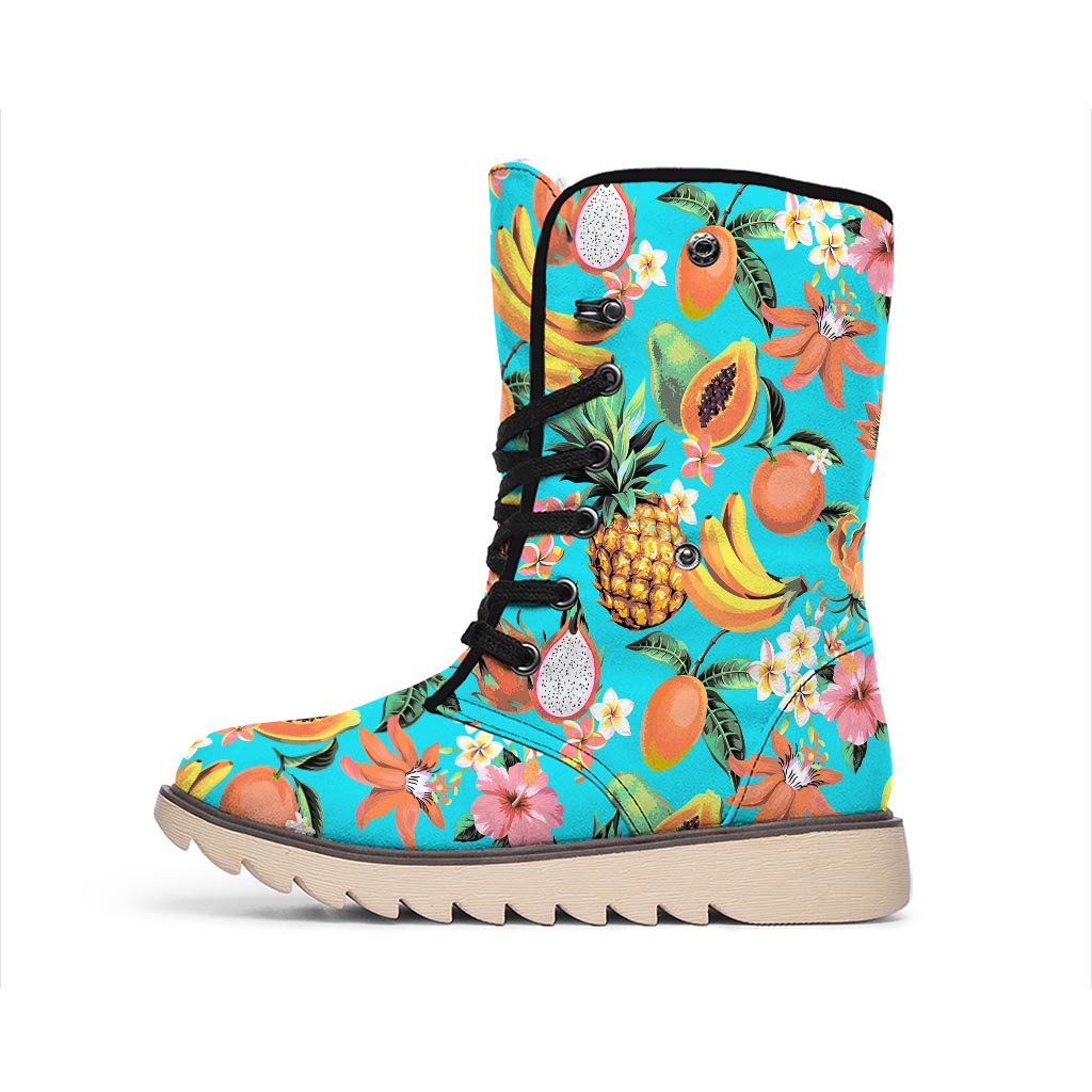 Vintage Tropical Fruits Pattern Print Winter Boots