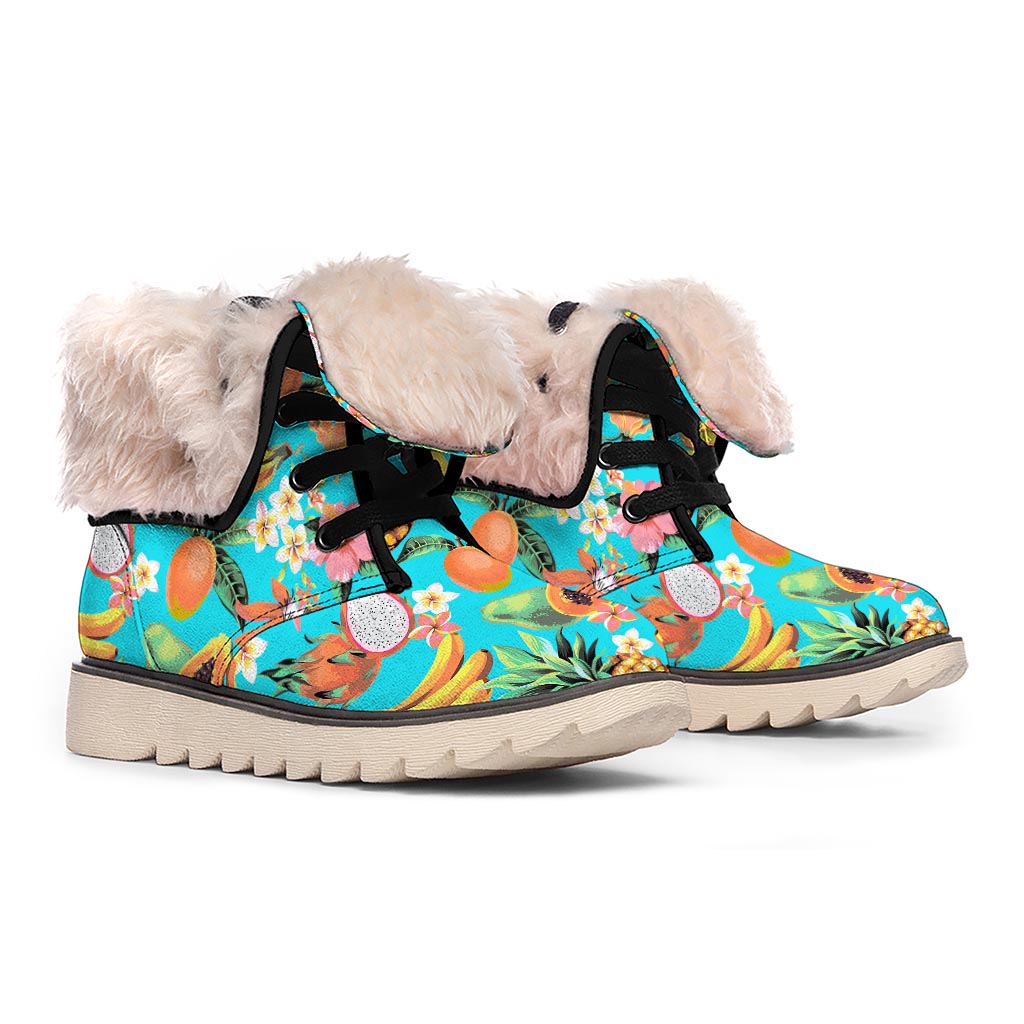 Vintage Tropical Fruits Pattern Print Winter Boots