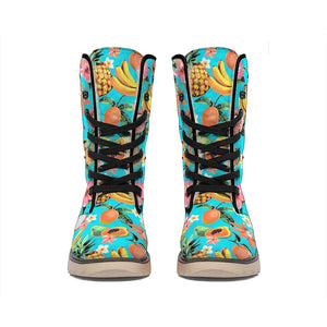 Vintage Tropical Fruits Pattern Print Winter Boots