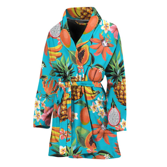 Vintage Tropical Fruits Pattern Print Women's Bathrobe