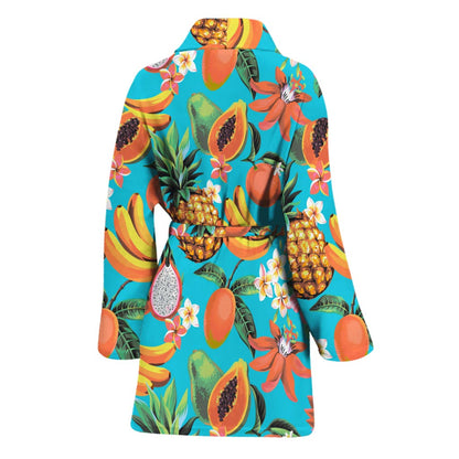 Vintage Tropical Fruits Pattern Print Women's Bathrobe