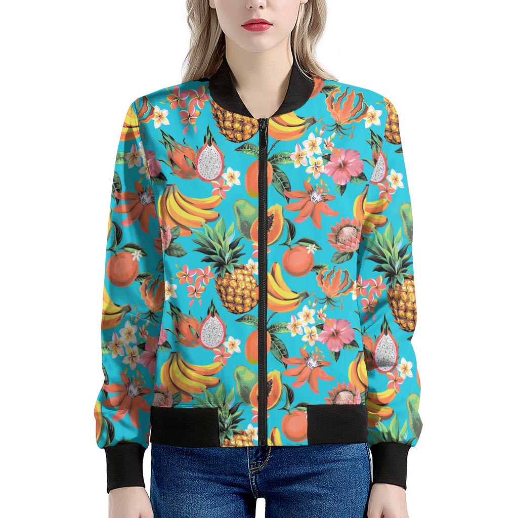 Vintage Tropical Fruits Pattern Print Women's Bomber Jacket