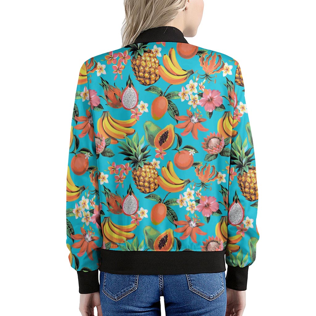 Vintage Tropical Fruits Pattern Print Women's Bomber Jacket