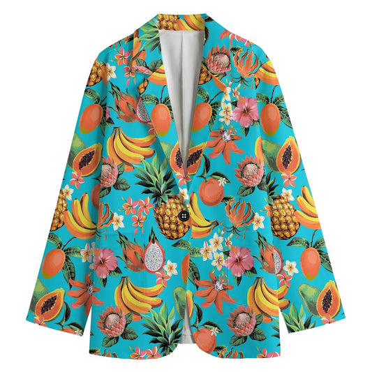 Vintage Tropical Fruits Pattern Print Women's Cotton Blazer