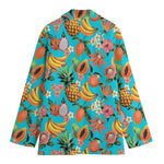 Vintage Tropical Fruits Pattern Print Women's Cotton Blazer