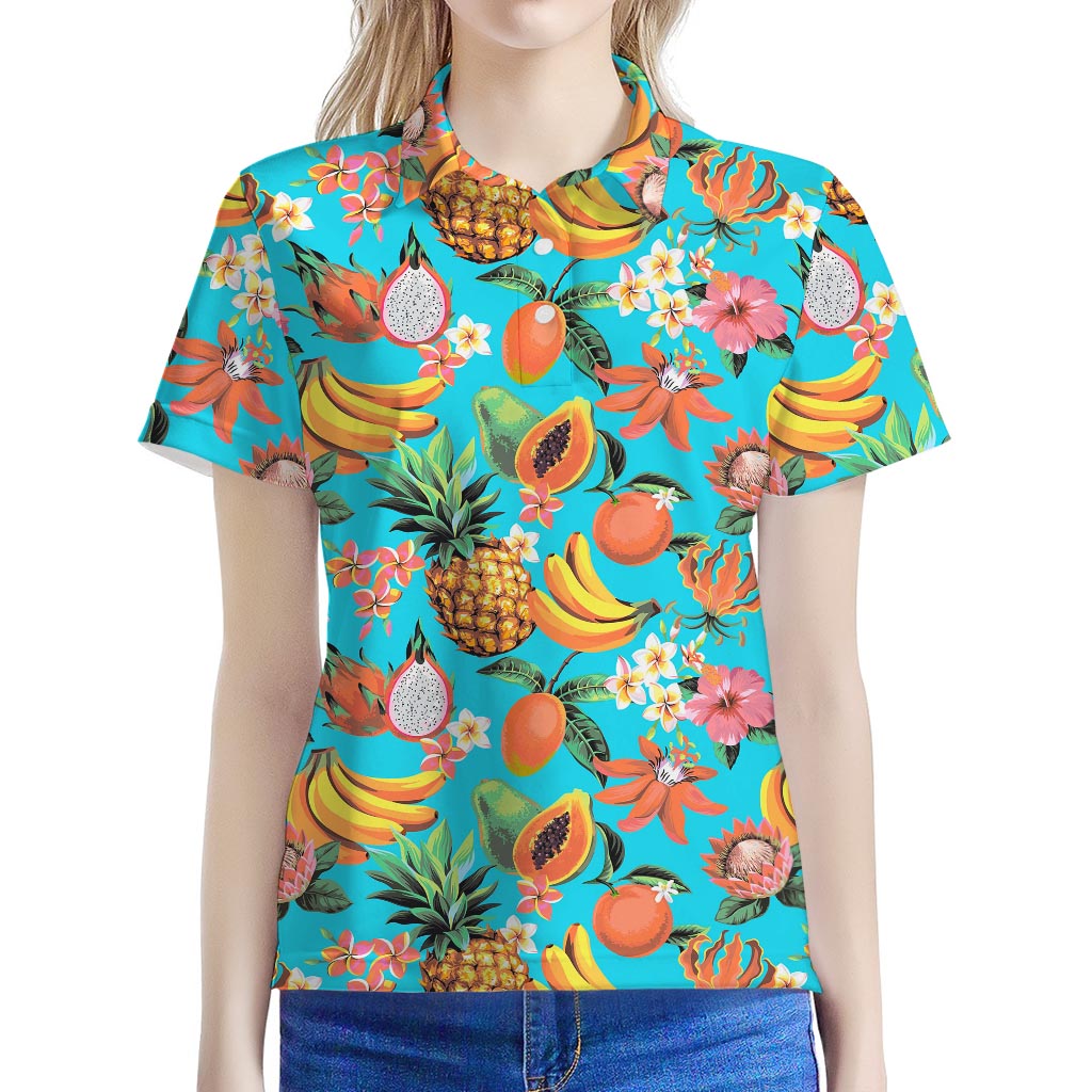 Vintage Tropical Fruits Pattern Print Women's Polo Shirt