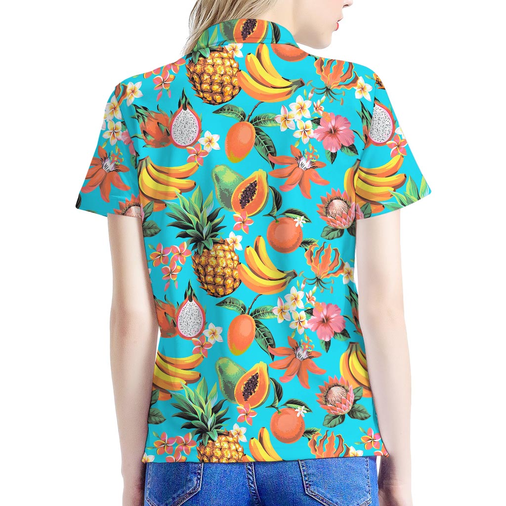 Vintage Tropical Fruits Pattern Print Women's Polo Shirt