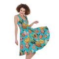 Vintage Tropical Fruits Pattern Print Sleeveless Knee Length Dress