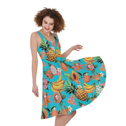 Vintage Tropical Fruits Pattern Print Women's Sleeveless Dress