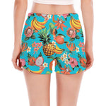Vintage Tropical Fruits Pattern Print Women's Split Running Shorts