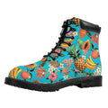 Vintage Tropical Fruits Pattern Print Padded Collar Lace Up Boots