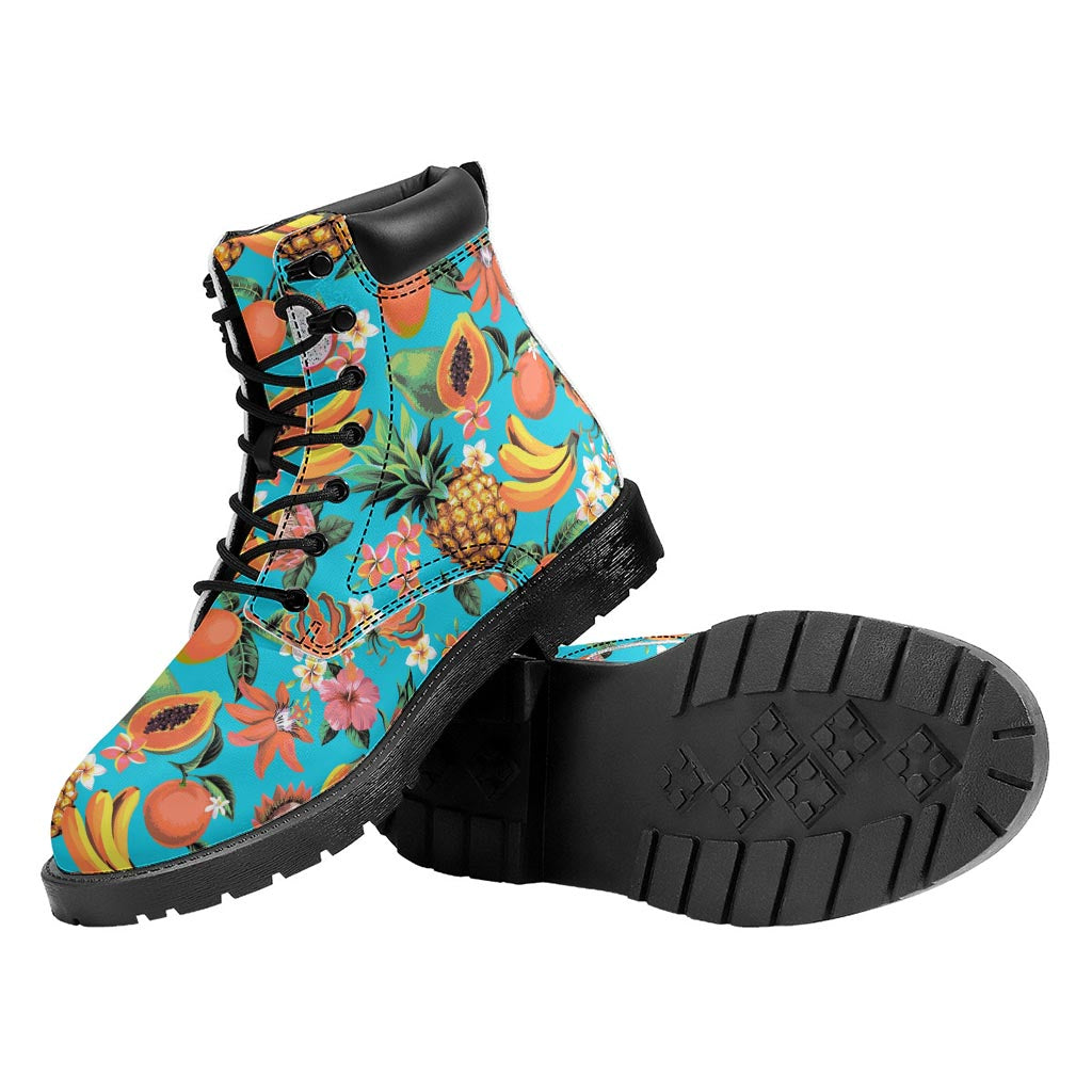 Vintage Tropical Fruits Pattern Print Work Boots