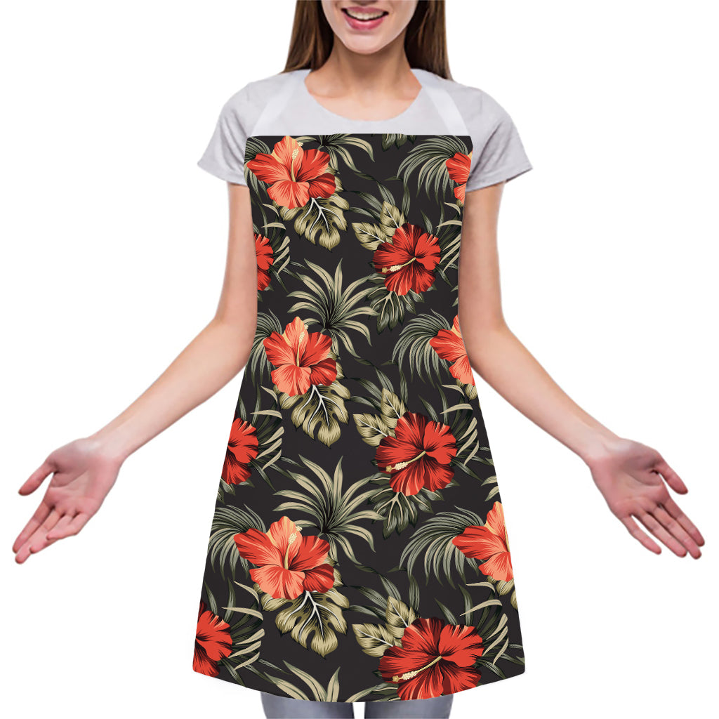 Vintage Tropical Hibiscus Floral Print Adjustable Apron
