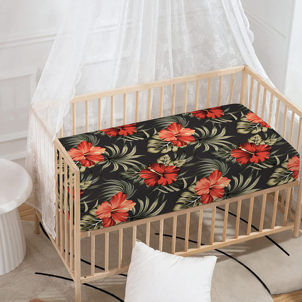 Vintage Tropical Hibiscus Floral Print Baby Crib Sheet