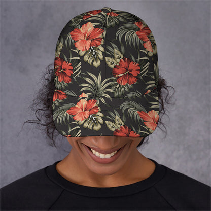Vintage Tropical Hibiscus Floral Print Baseball Cap
