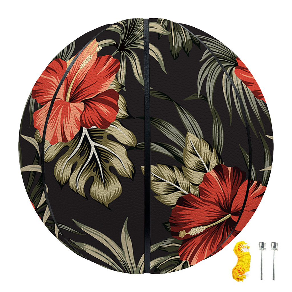 Vintage Tropical Hibiscus Floral Print Basketball