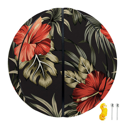 Vintage Tropical Hibiscus Floral Print Basketball