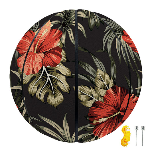 Vintage Tropical Hibiscus Floral Print Basketball