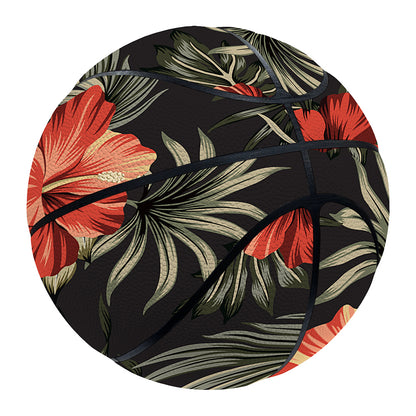 Vintage Tropical Hibiscus Floral Print Basketball