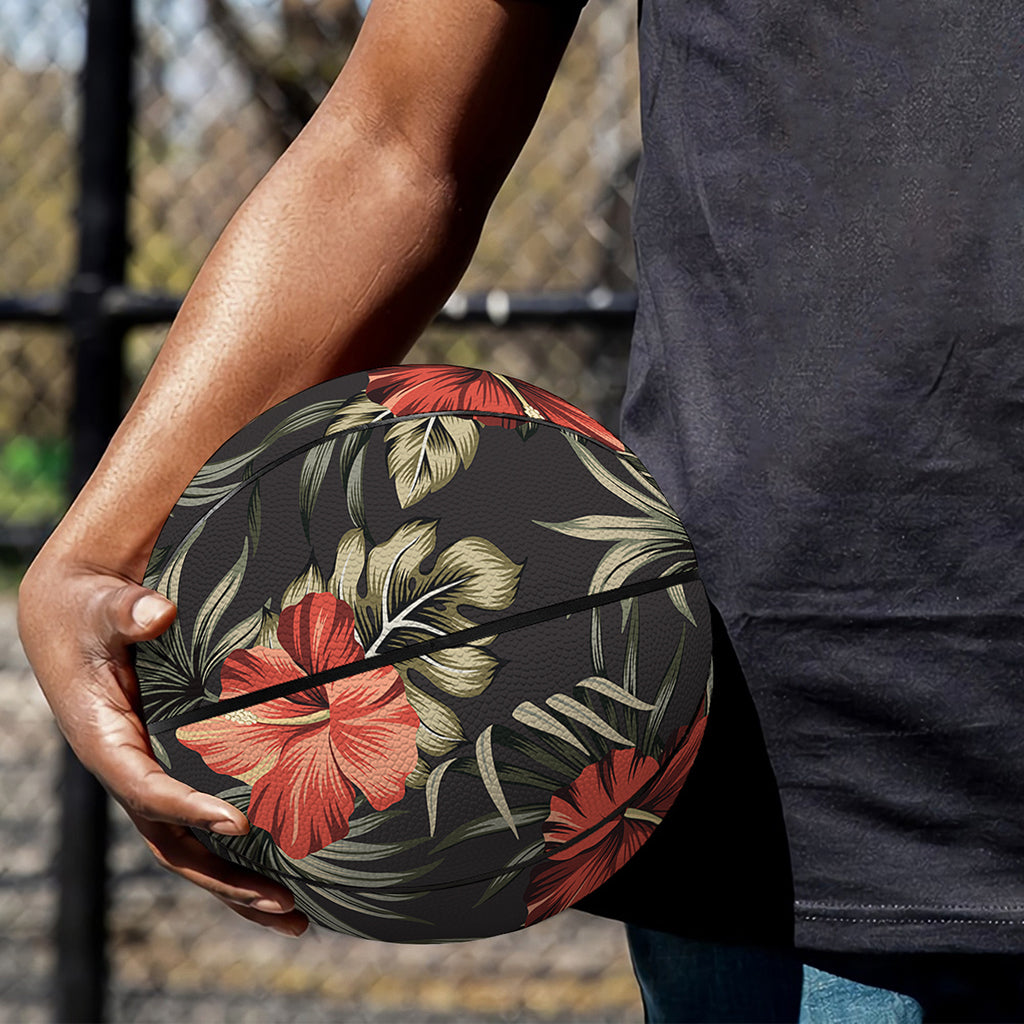 Vintage Tropical Hibiscus Floral Print Basketball