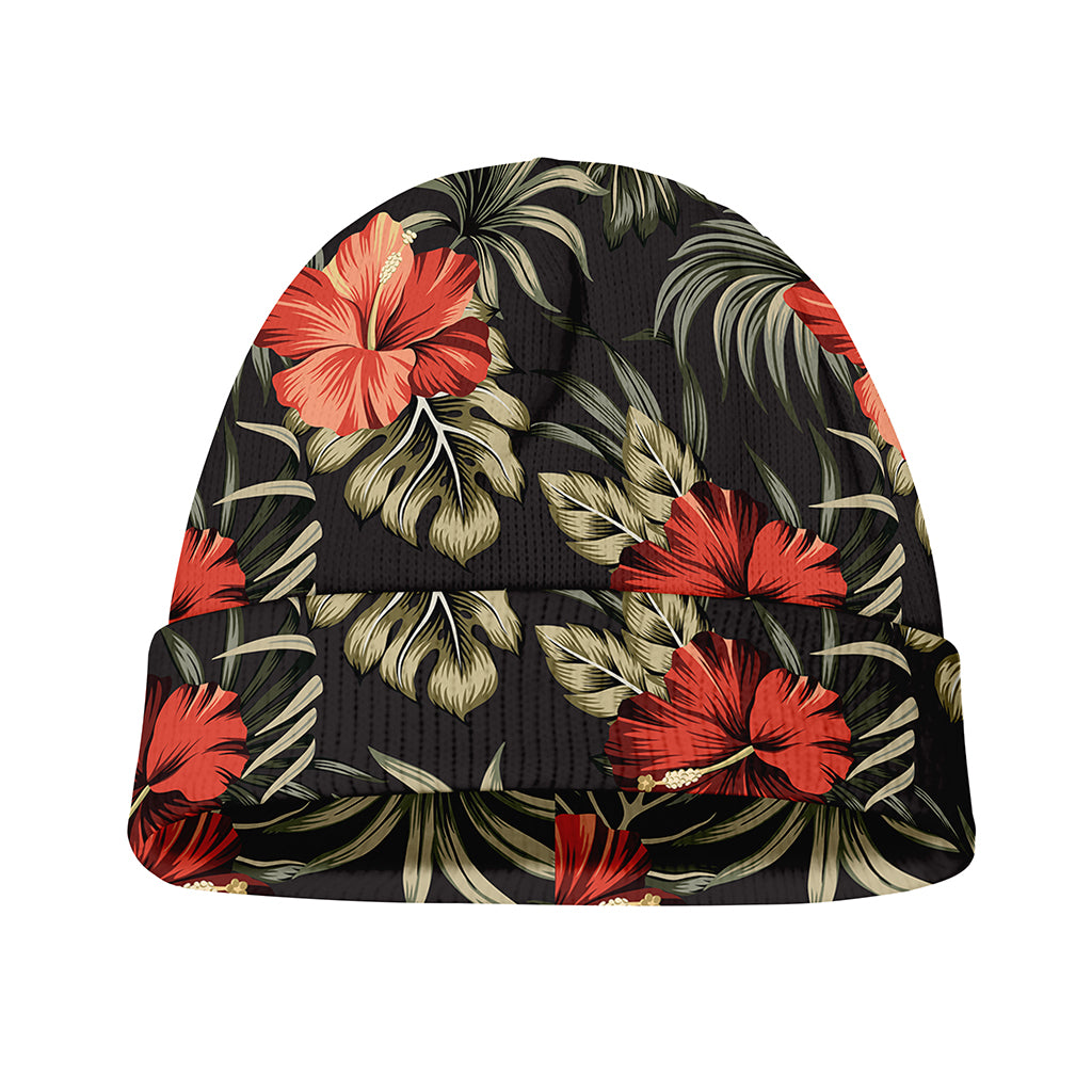 Vintage Tropical Hibiscus Floral Print Beanie