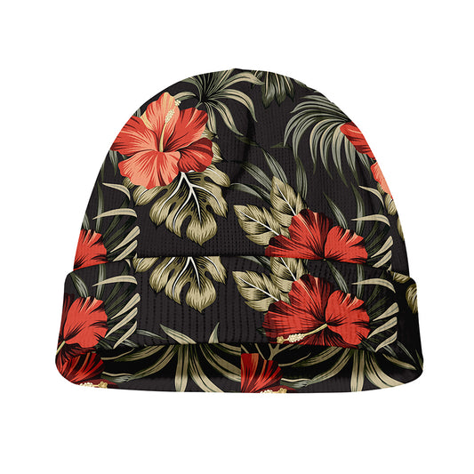 Vintage Tropical Hibiscus Floral Print Beanie