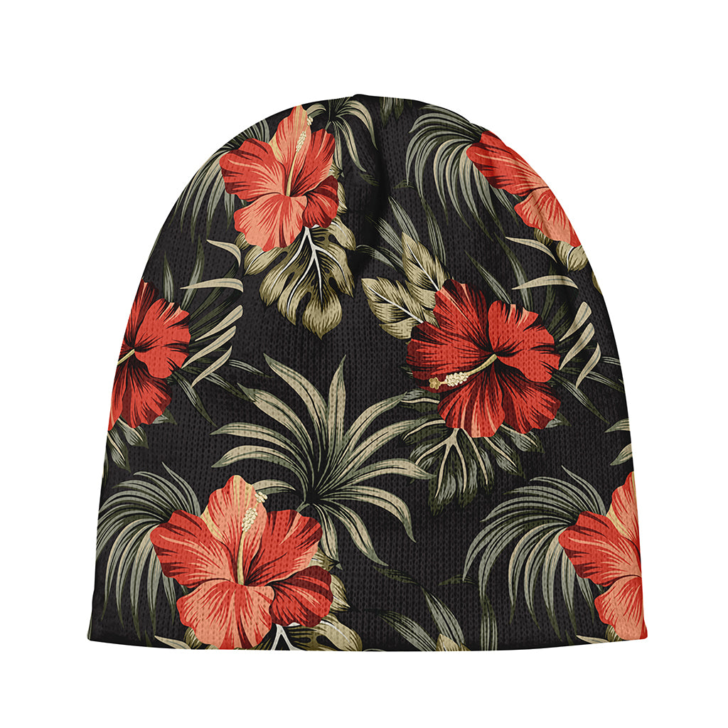 Vintage Tropical Hibiscus Floral Print Beanie
