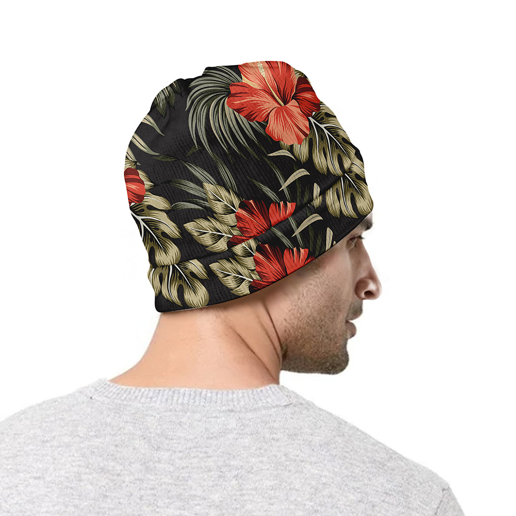 Vintage Tropical Hibiscus Floral Print Beanie