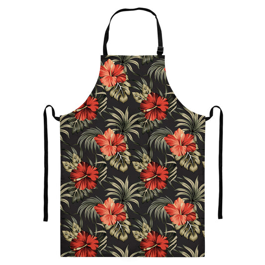 Vintage Tropical Hibiscus Floral Print Bib Apron With Pocket