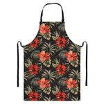 Vintage Tropical Hibiscus Floral Print Bib Apron With Pocket