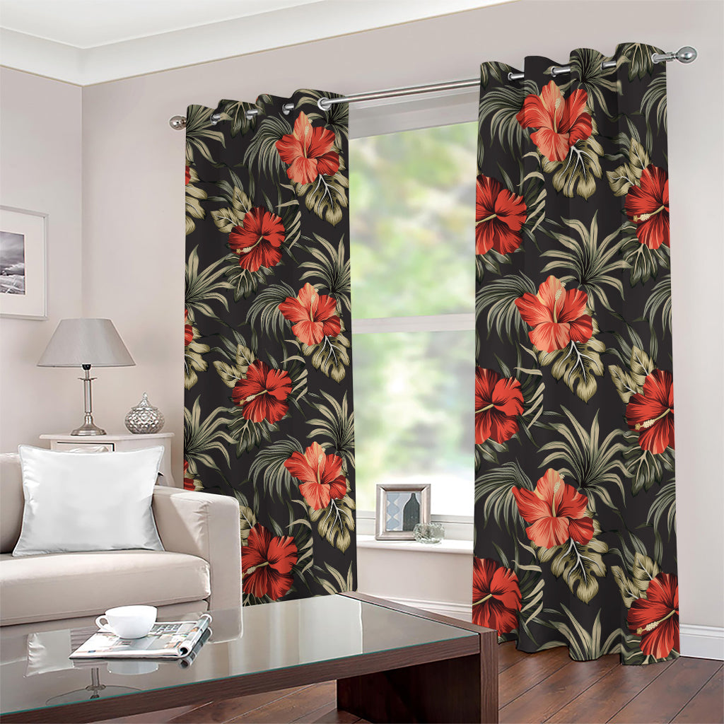 Vintage Tropical Hibiscus Floral Print Blackout Grommet Curtains