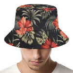 Vintage Tropical Hibiscus Floral Print Bucket Hat