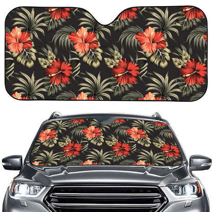 Vintage Tropical Hibiscus Floral Print Car Windshield Sun Shade