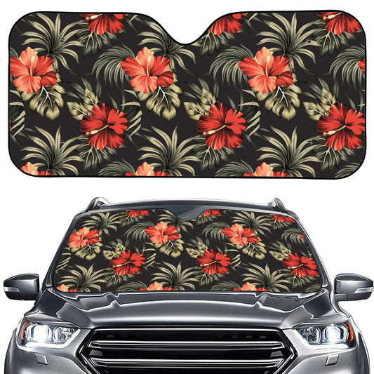 Vintage Tropical Hibiscus Floral Print Car Windshield Sun Shade