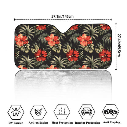 Vintage Tropical Hibiscus Floral Print Car Windshield Sun Shade