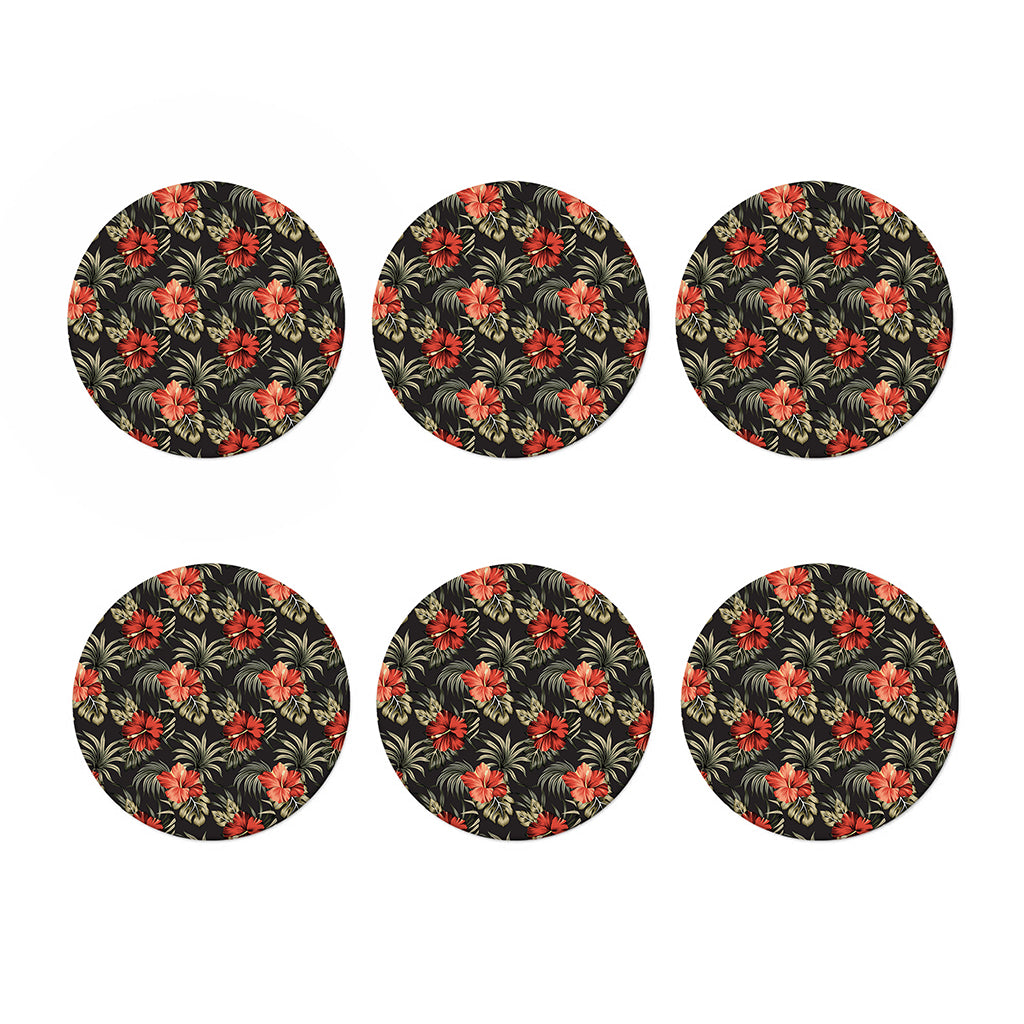 Vintage Tropical Hibiscus Floral Print Coaster Set