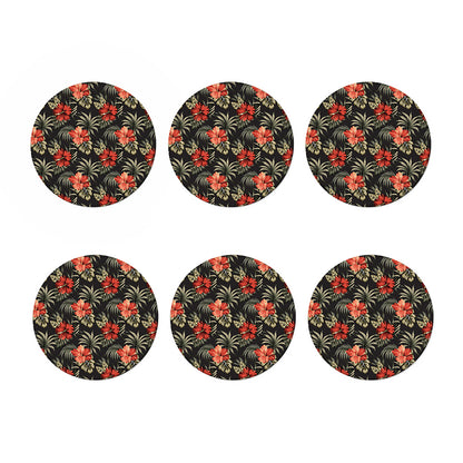 Vintage Tropical Hibiscus Floral Print Coaster Set