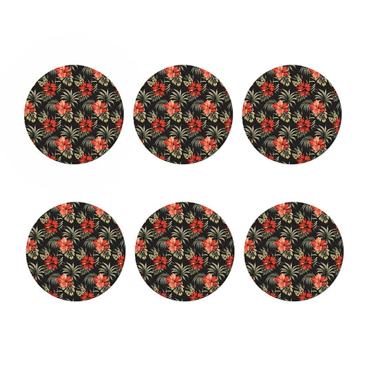 Vintage Tropical Hibiscus Floral Print Coaster Set