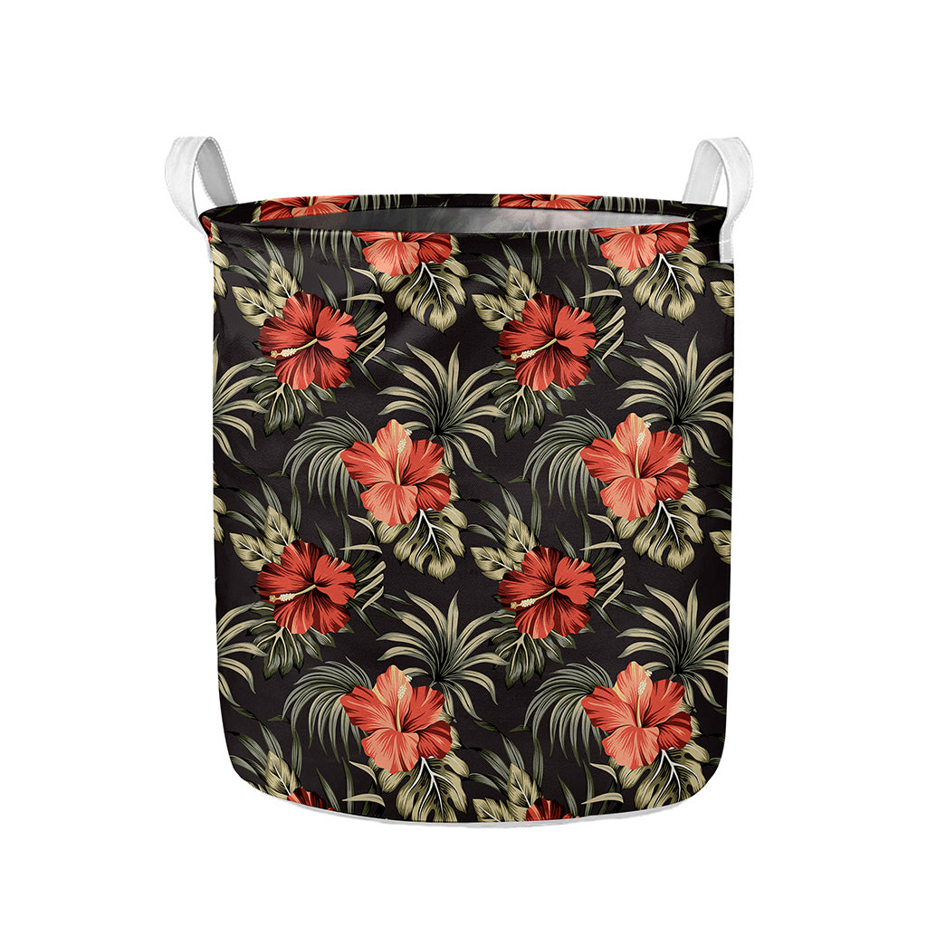 Vintage Tropical Hibiscus Floral Print Collapsible Laundry Basket